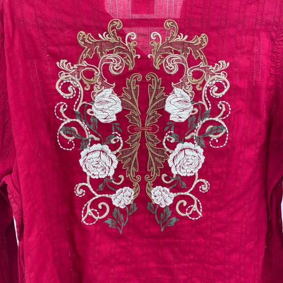 Ariat Womens XXL Red Embroidered Western Snap Front Shirt Fitted, Long Sleeve - Picture 6 of 11